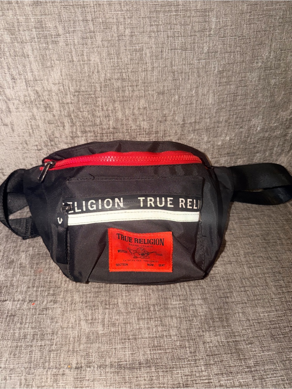 True Religion Black Red Logo Belt Bag Fanny Pack Crossbody Adjustable Strap
